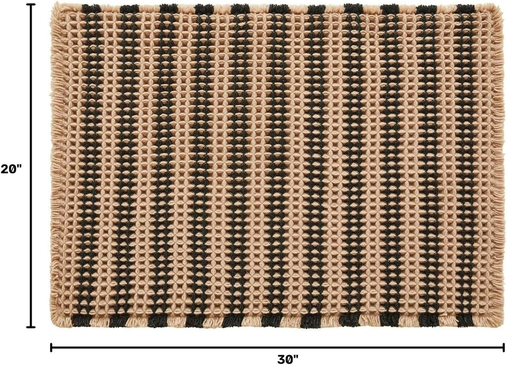 TYUU Waffle Bath Mat, Boho Bathroom Rugs Non Slip, 30x20 Black & Khaki