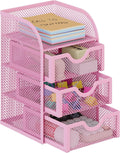 EasyPAG Mesh Desk Organizer with 3 Drawer Office Desktop Organizers and Accessories Stationery Caddy for Office, Home, Students, Pink