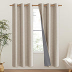 NICETOWN Oatmeal Vintage Open Linen Weave Flax Thermal Curtains, 100% Blackout - Image 2