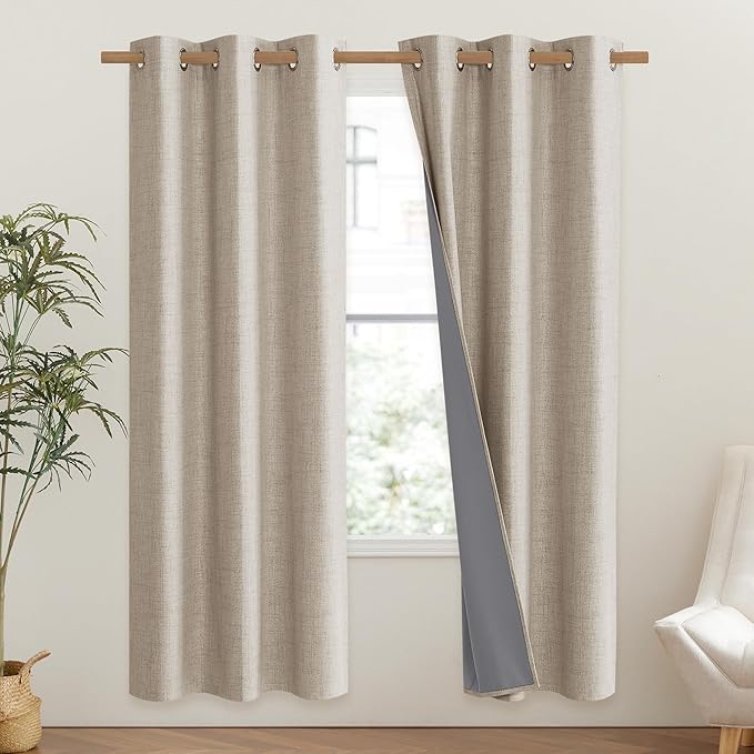 NICETOWN Oatmeal Vintage Open Linen Weave Flax Thermal Curtains, 100% Blackout - Image 2