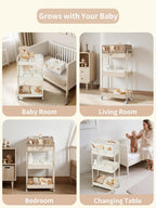 Fortella Baby Diaper Caddy, 3 Tier Rolling Cart for Baby Essentials, Beige
