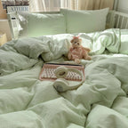 VM VOUGEMARKET Green White Checked Comforter Set Full 3 Pieces Lace Bedding Set Simple Cozy Mini Plaid Gingham Comforter Quilt with 2 Lace Pillowcases for Girls Women