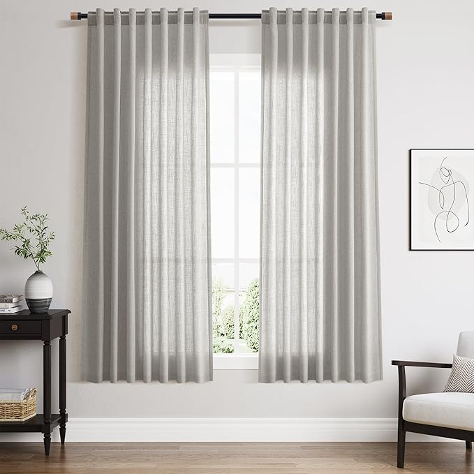 Nanspring Light Gray Linen Curtains 63 Inch Length by Nanspring