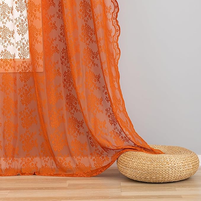 YJ YANJUN Vintage Lace Curtains 72 Inches Long-Rustic Floral Pattern Burnt - Image 5