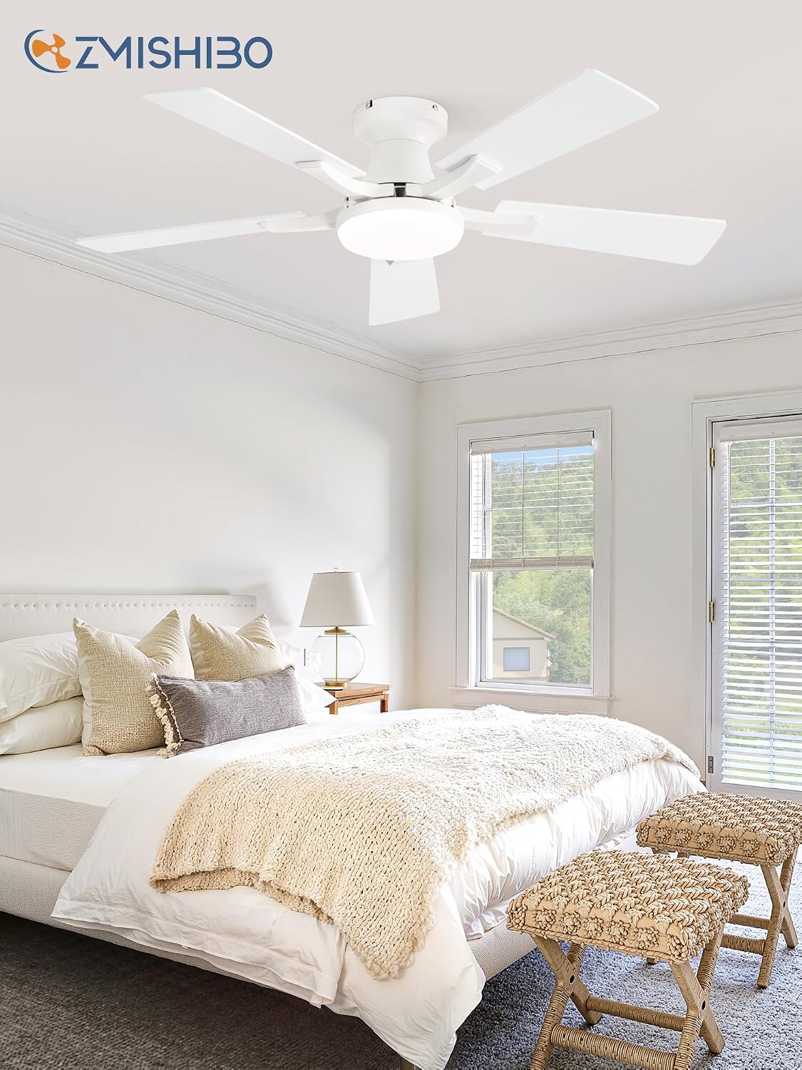 ZMISHIBO 42 Inch Ceiling Fans with Lights, Remote&App Control, Flush Mount