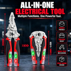 16-in-1 Foldable Wire Stripper, Electrical Multitool with 12-250V Voltage Tester, Crimper, Screw Cutter & Non-Slip Grip, Stainless Steel Voltage Test Pliers for Home Wiring, DIY & Repairs