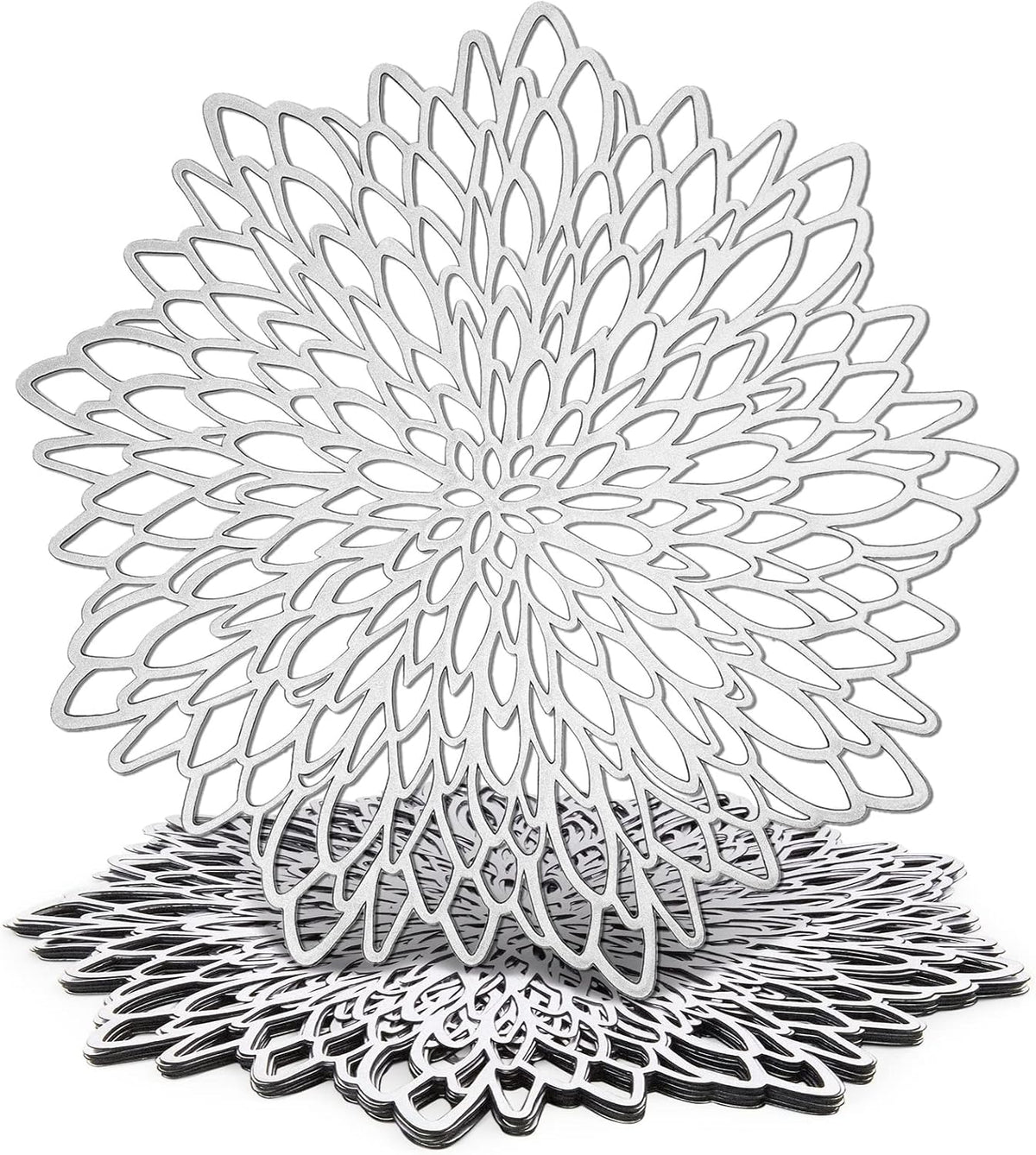 Juvale 10 Pack Silver Metallic Vinyl Placemats - 14.4" x 14.4" Round Table Mats and Chargers with Leaf Design for Elegant Table Decor and Protection - Stylish Charger Plates for Weddings and Parties
