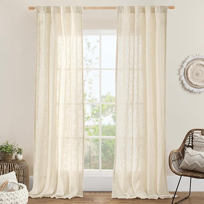 LAMIT Beige Linen Curtains for Living Room 2 Panels Set, 84 Inch Faux Linen by LAMIT