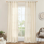 LAMIT Beige Linen Curtains for Living Room 2 Panels Set, 84 Inch Faux Linen by LAMIT