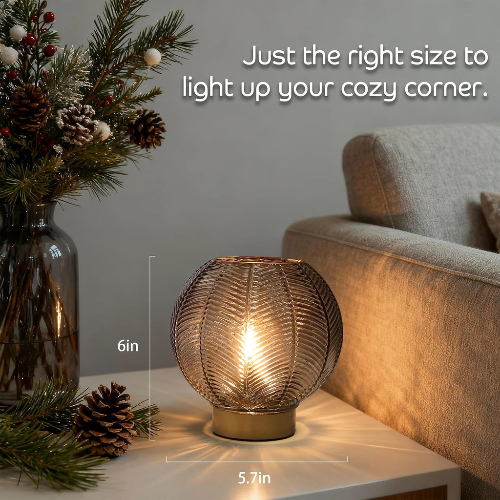 LUSHARBOR Battery Operated Decorative Glass Table Lamp with Timer Amber