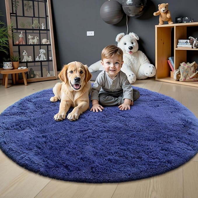 OLANLY Navy Blue Round Rugs for Bedroom - Image 2