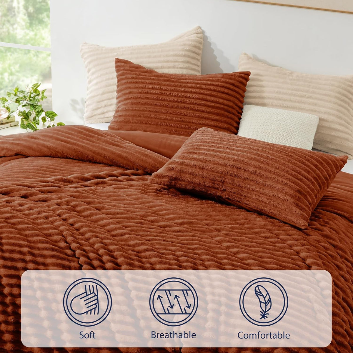 EXQ Home Fluffy Comforter Set Twin Size,2 Pieces Bed Set,Terracotta