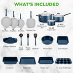NutriChef Professional 20 Pc Pots and Pans Set Non Stick in Navy Blue - Includes Bakeware & Utensils, Induction Ready, Easy Clean