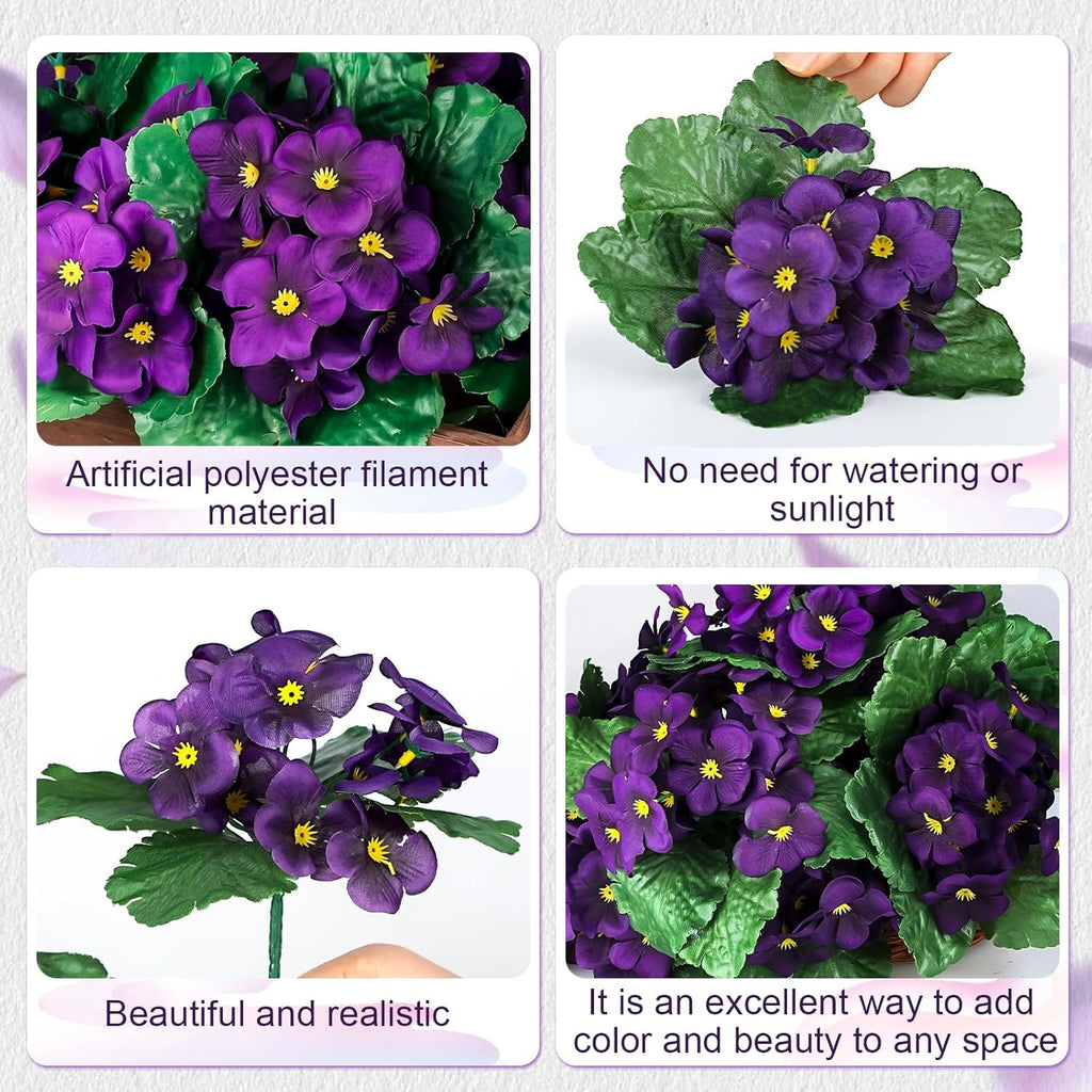 10 Pcs Artificial African Violets, Purple 9 Inches Flowers