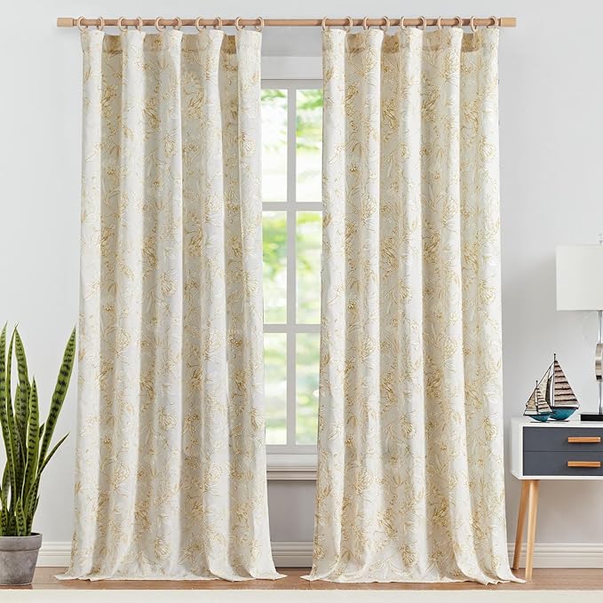 jinchan Floral Curtains 108 Inch Length Mustard Yellow Flower Linen Farmhouse - Image 2