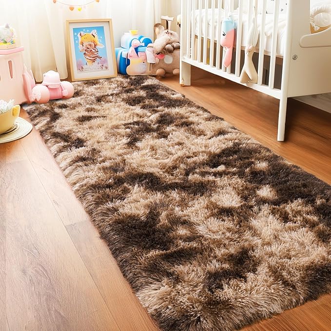 Pionblank Fluffy Runner Rugs for Bedroom 2x6, Modern Shaggy Brown Area Rug for - Image 3