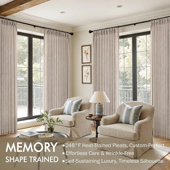MIULEE Pinch Pleated Thick Linen Curtains 108 Inches Long 2 Panels - Image 2