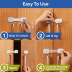 Child Safety Strap Locks (10 Pack) Baby Locks for Cabinets and Drawers, Toilet, Fridge & More. 3M Adhesive Pads. Easy Installation, No Drilling Required, White/Gray