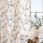 Lazzzy Linen Farmhouse Curtains Blue Floral Curtains 63 Inch Length Back Tab - Image 8