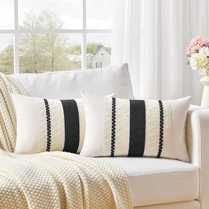 Fancy Homi Set of 1 Boho Black Long Lumbar Decorative Throw Pillow Cover 12x24 - Image 2