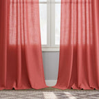 Nanspring Watermelon Red Linen Curtains 84 Inch Length 2 Panels Set, Back Tab - Image 7