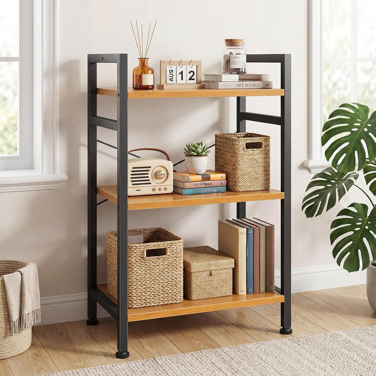 DUMOS 3 Tier Bookshelf, Home Office Bookcase Shelf Storage Organizer