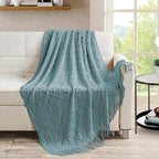 BOURINA Blue Throw Blanket 50 x70 Inches Jacquard Argyle Throw Textured Solid - Image 3