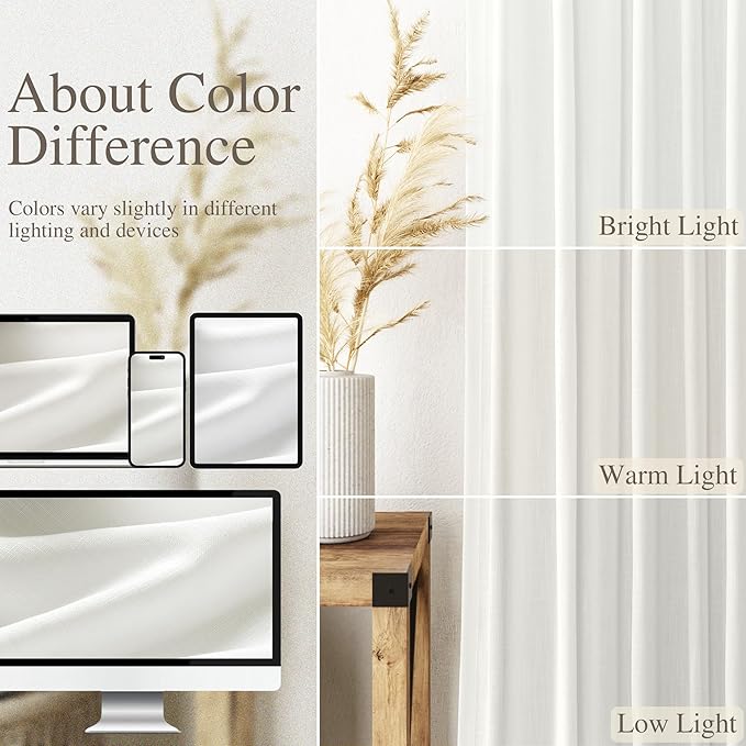 Nanspring Linen Curtains 84 Inch Length 2 Panels Set, Ivory - Image 4