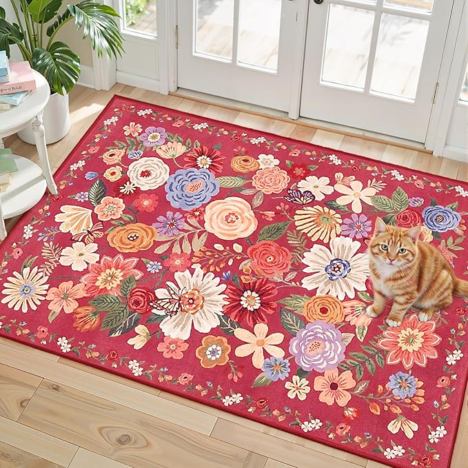 Floral Rug for Entryway, 2x3 Washable Kitchen Mat Ultra-Thin Soft, Non-Slip by WelcometoBabovid