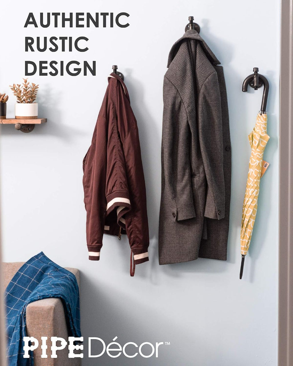 PIPE DECOR Robe and Towel Single Hook Kit Heavy Duty DIY Style, Rustic and Chic Industrial Iron Pipe with Electroplated Black Finish, Wall Mounted, Mounting Hardware Included, Oil + Rust Free (3)