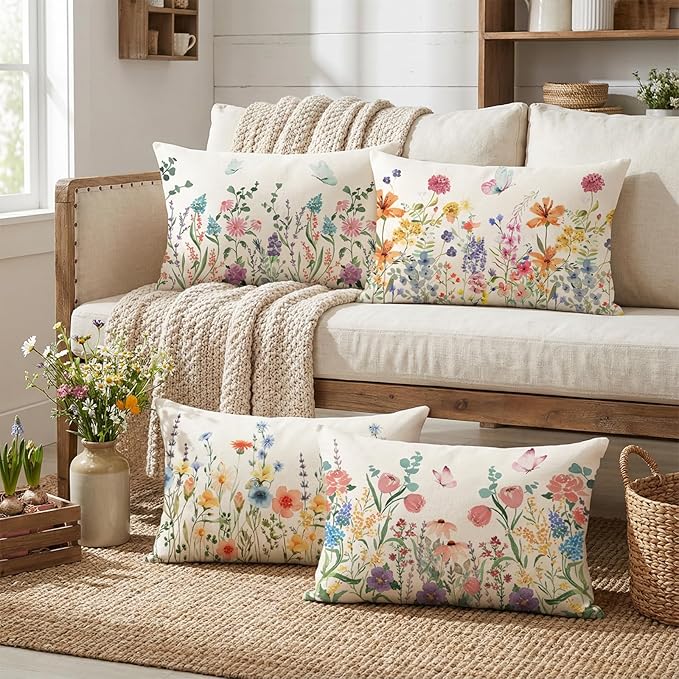 ONFAON Spring Summer Pillow Covers 20x12 Set of 4, Seasonal Holiday Farmhouse - Image 2