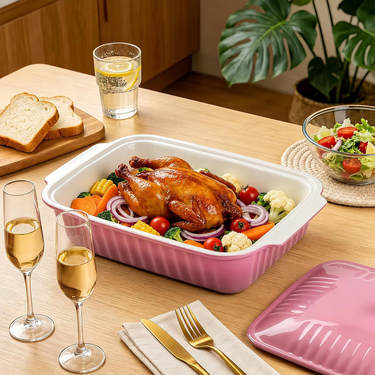Large Baking Dish with Lid,5.5 Quart Lasagna Pan with Lid, 13.5x9 inch Ceramic Casserole Dish with Lid, Microwave, Dishwasher Safe