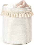 Mkono Macrame Cotton Rope Basket, Small Boho Nursery Decor, 11"x11", Ivory