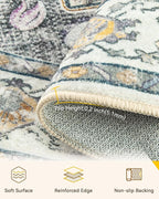 Area Rugs 7ft Washable Non-Slip, Floral Vintage Distress Print Pattern - Image 3