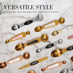 Gold Magnetic Measuring Spoons with Leveler - Featuring 8-Piece Upgraded Style, Dual-Sided, Stackable, Stainless Steel Gold Measuring Spoons Set - Fits in Spice Jars, Luxury Kitchen Accessories