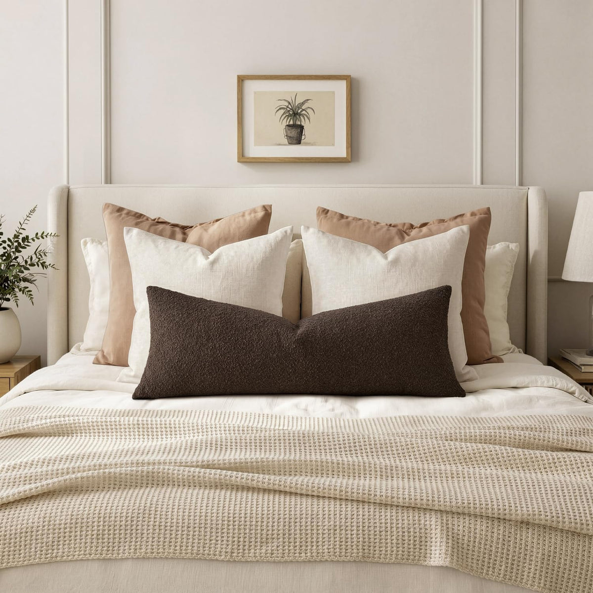 MIULEE Textured Boucle Lumbar Pillow Cover for Bed 14x36 Dark Brown