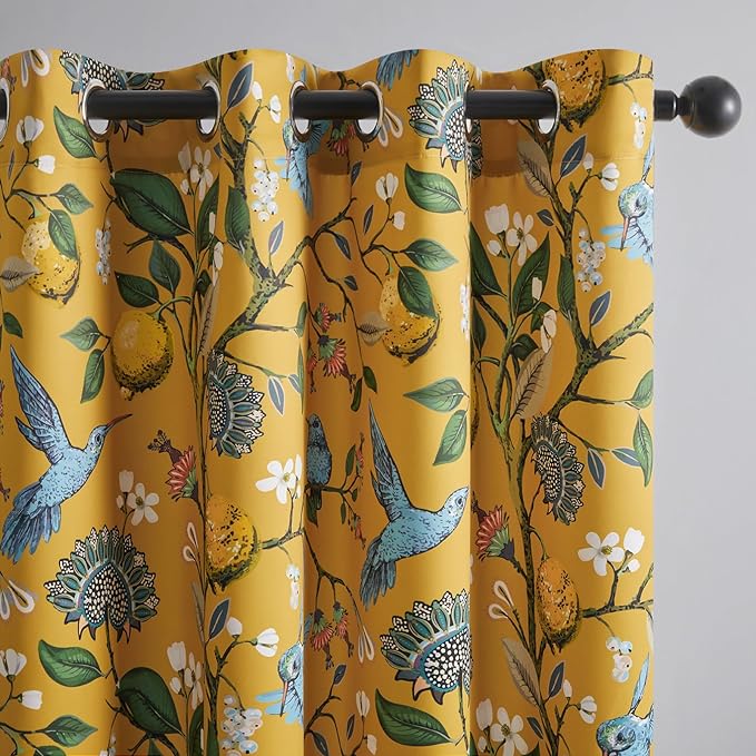 94 Inches Long Custom Satin Window Treatments, Retro Art Deco Floral by Topfinel