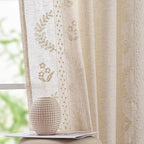 jinchan Belrose Linen Curtains for Bedroom Floral Curtains 63 Inch Length Linen by JINCHAN