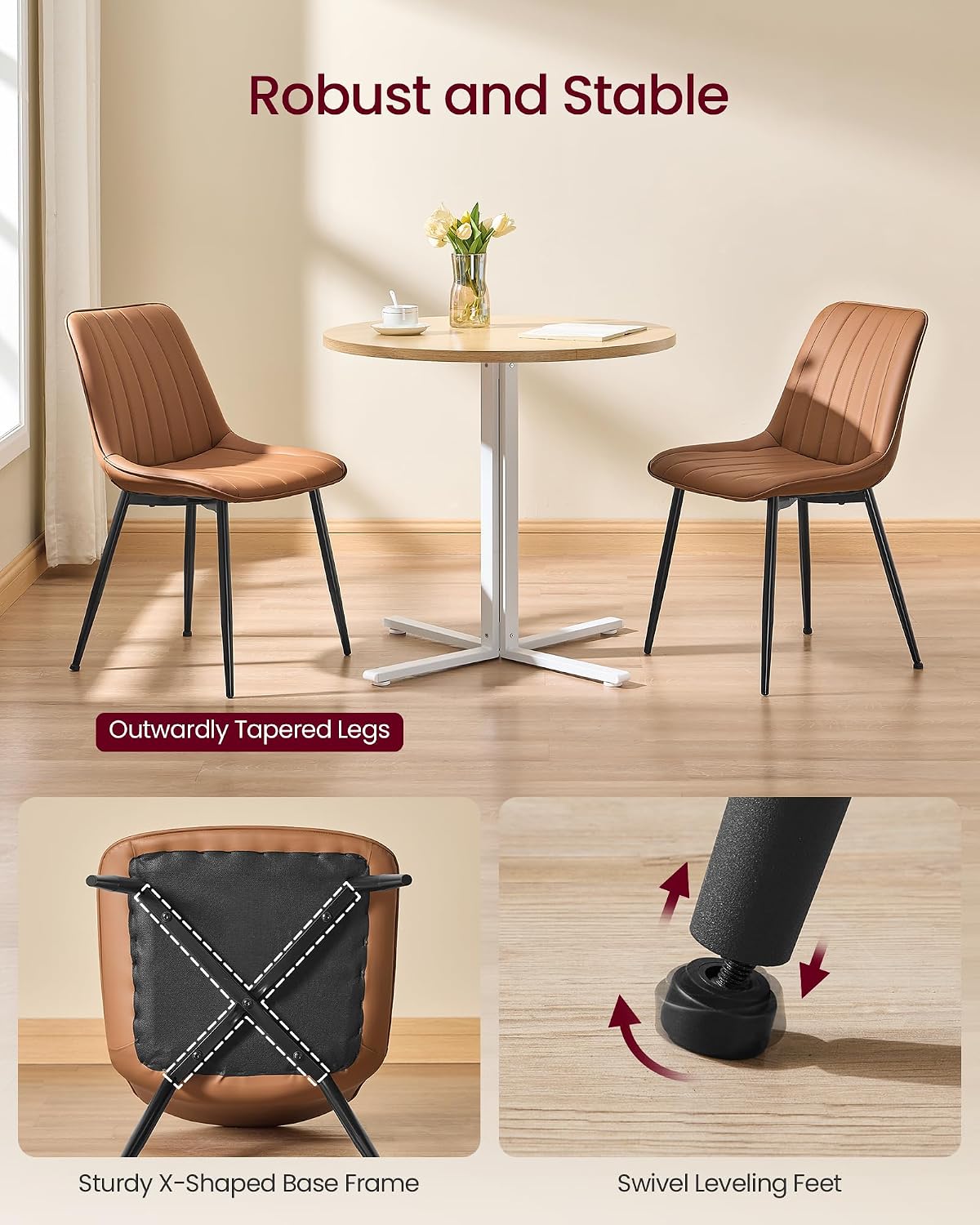 VASAGLE Dining Chairs Set of 4, Upholstered Kitchen Chairs, PU Leather