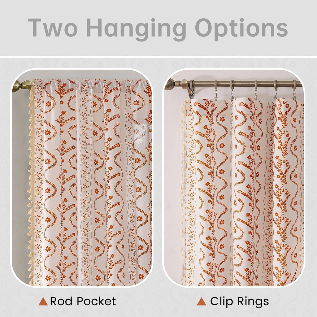 Beige Boho Curtains, Terracotta Curtains 84 Inches Long 2 Panels