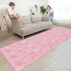Super Soft Fluffy Living Room Area Rug 3x10 ft Tie-Dyed Light Pink Shaggy Furry - Image 2