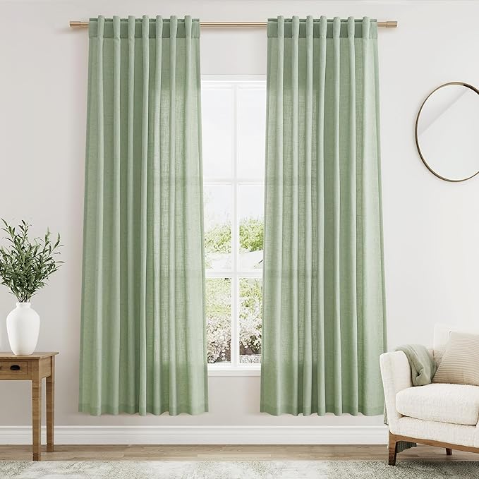 Nanspring Mist Sage Linen Curtains 72 Inch Length by Nanspring