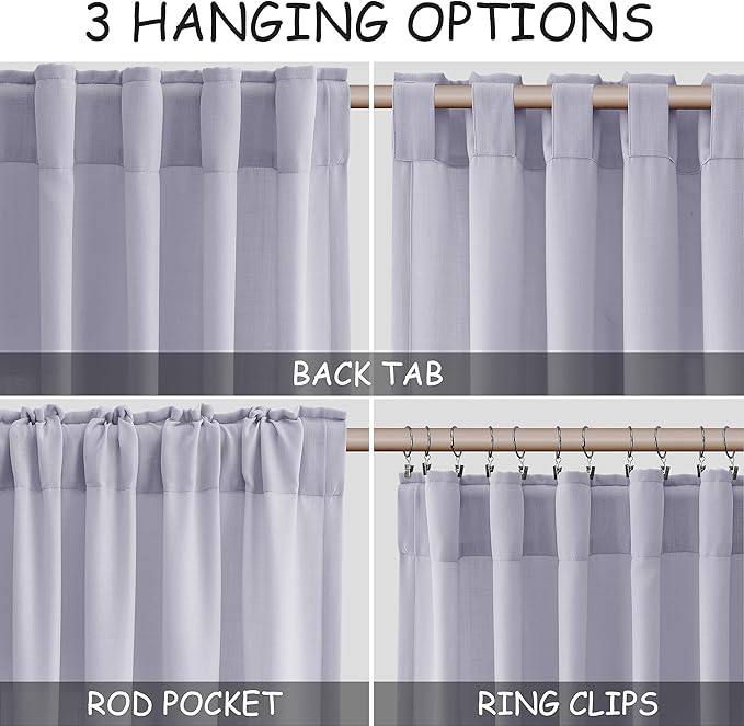 Nanspring Lavender Purple Linen Curtains 90 Inches Long - Image 2
