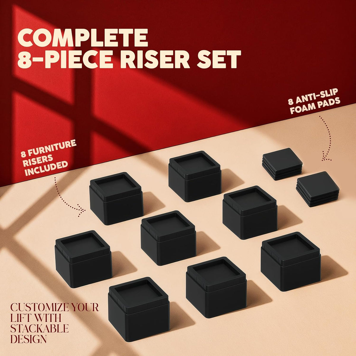 Utopia Bedding Adjustable Bed Risers 2 Inch, Black, 8-Pack