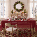 NOVILYS Red Christmas Rectangle Tablecloth with Linen Textured
