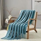 BOURINA Teal Throw Blanket 50 x70 Inches Jacquard Argyle Throw Textured Solid - Image 4