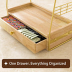 Coffee Bar Station Organizer with Drawer, 2-Tier Countertop Shelf (Natural)
