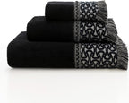 Loom and Mill Geometric Cotton Jacquard Bath Towel Set 3 Piece, Gray&Black