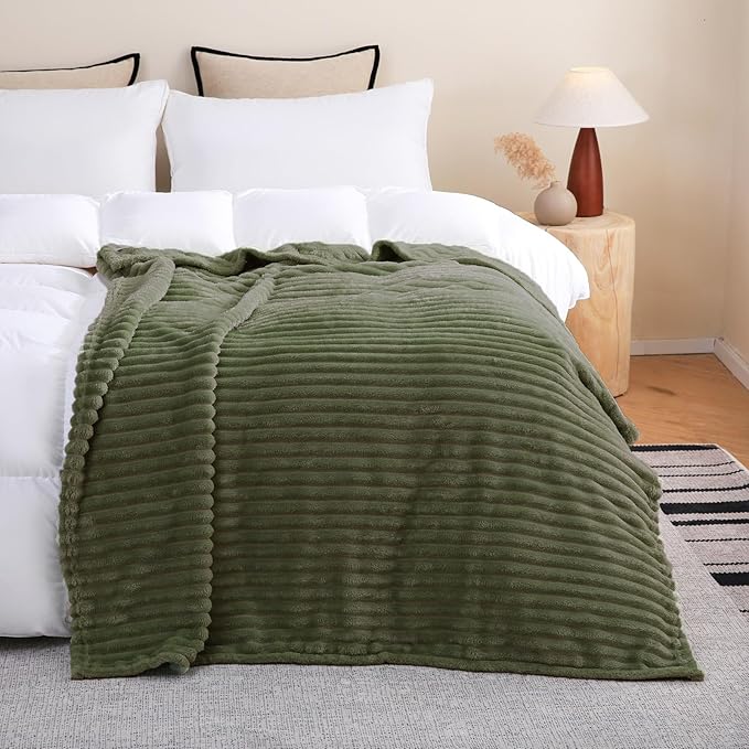 Olive Green Fleece Throw Blanket 108”×90” - Image 2