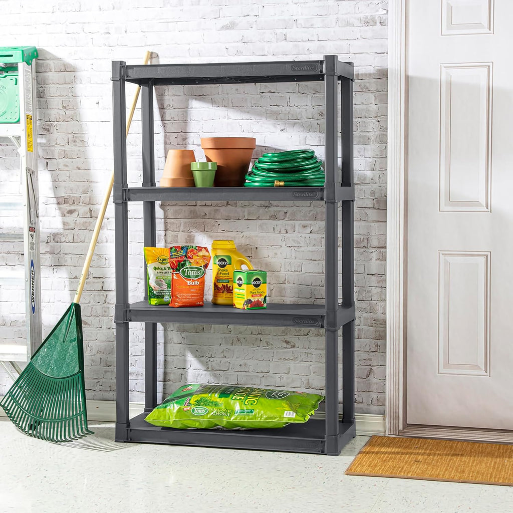 Sterilite 4 Shelf Unit, Heavy-Duty Plastic Utility Storage Rack, 3-Pack